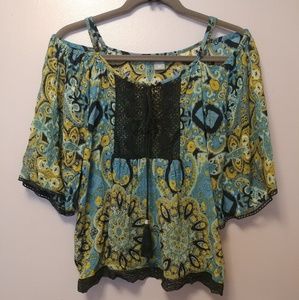 Angie cold shoulder tassle front shirt